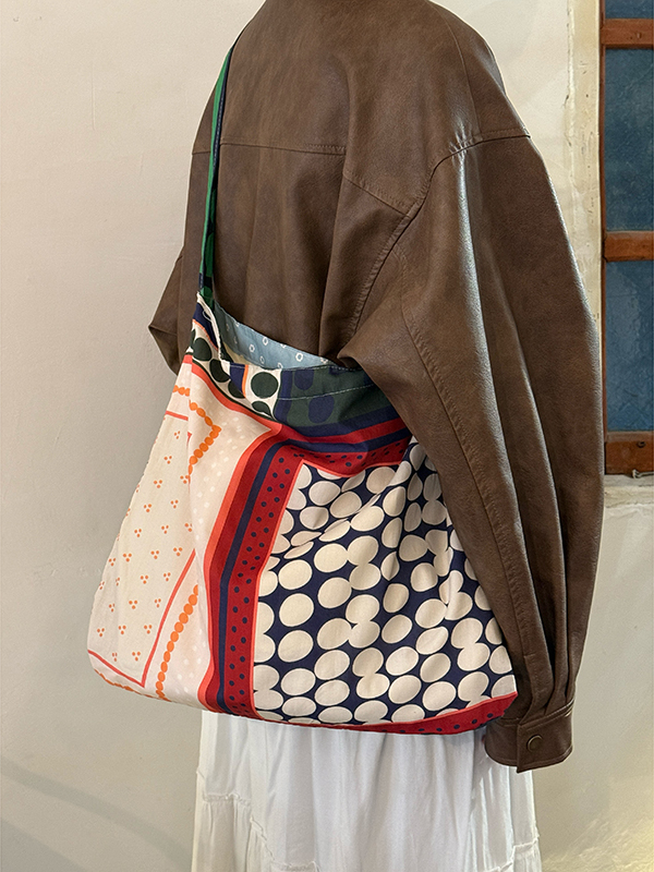 Korean-Style Retro Patchwork Polka Dot Canvas Tote Bag for Women, Large-Capacity Ethnic Shoulder Crossbody Bag Korean-Style Retro Patchwork Polka Dot Canvas Tote Bag for Women, Large-Capacity Ethnic Shoulder Crossbody Bag
