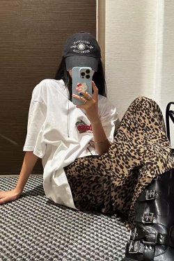 Korean Style Retro Rose Print Casual Loose Cotton Short Sleeve T-Shirt for Summer