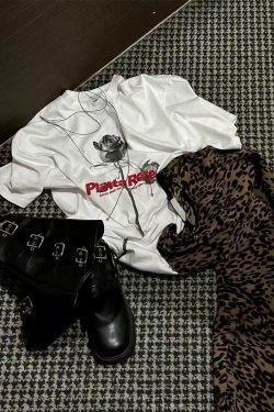 Korean Style Retro Rose Print Casual Loose Cotton Short Sleeve T-Shirt for Summer