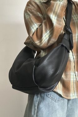 Korean-Style Retro Soft Leather Wrinkled Dumpling Bag, Casual Versatile Crossbody Shoulder Bag, Chic Croissant Horn Design
