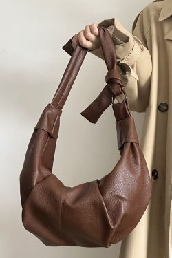 Korean-Style Retro Soft Leather Wrinkled Dumpling Bag, Casual Versatile Crossbody Shoulder Bag, Chic Croissant Horn Design