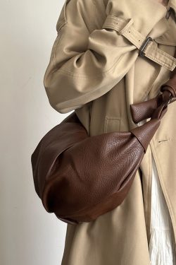 Korean-Style Retro Soft Leather Wrinkled Dumpling Bag, Casual Versatile Crossbody Shoulder Bag, Chic Croissant Horn Design