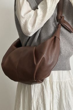 Korean-Style Retro Soft Leather Wrinkled Dumpling Bag, Casual Versatile Crossbody Shoulder Bag, Chic Croissant Horn Design