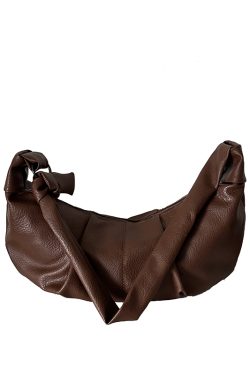 Korean-Style Retro Soft Leather Wrinkled Dumpling Bag, Casual Versatile Crossbody Shoulder Bag, Chic Croissant Horn Design
