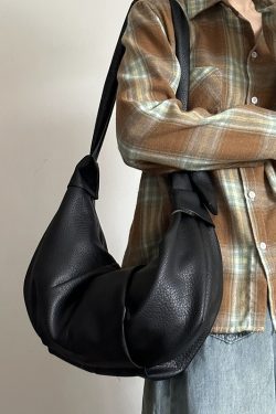 Korean-Style Retro Soft Leather Wrinkled Dumpling Bag, Casual Versatile Crossbody Shoulder Bag, Chic Croissant Horn Design