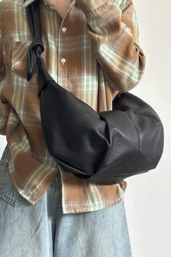 Korean-Style Retro Soft Leather Wrinkled Dumpling Bag, Casual Versatile Crossbody Shoulder Bag, Chic Croissant Horn Design
