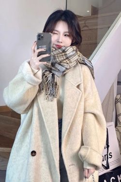 Korean-Style Reversible Cashmere Coat for Women, 2024 Winter Mid-Length Petite High-End Melton Wool Outerwear