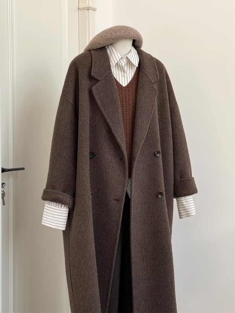 Korean-Style Reversible Cashmere Coat for Women, 2024 Winter Mid-Length Petite High-End Melton Wool Outerwear Korean-Style Reversible Cashmere Coat for Women, 2024 Winter Mid-Length Petite High-End Melton Wool Outerwear