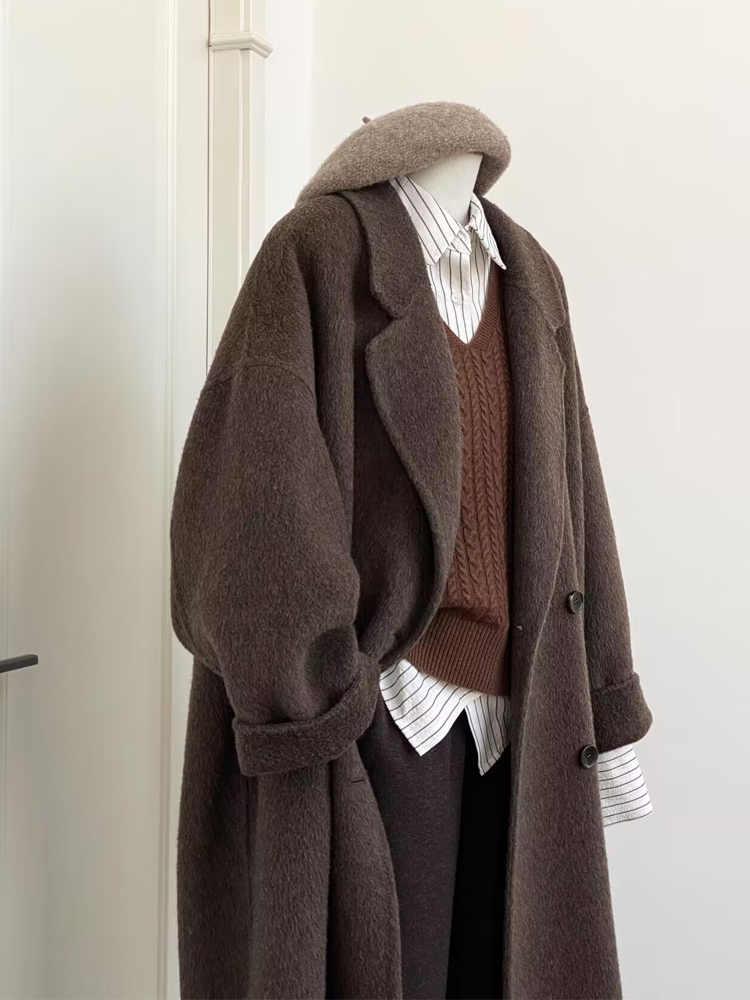 Korean-Style Reversible Cashmere Coat for Women, 2024 Winter Mid-Length Petite High-End Melton Wool Outerwear Korean-Style Reversible Cashmere Coat for Women, 2024 Winter Mid-Length Petite High-End Melton Wool Outerwear