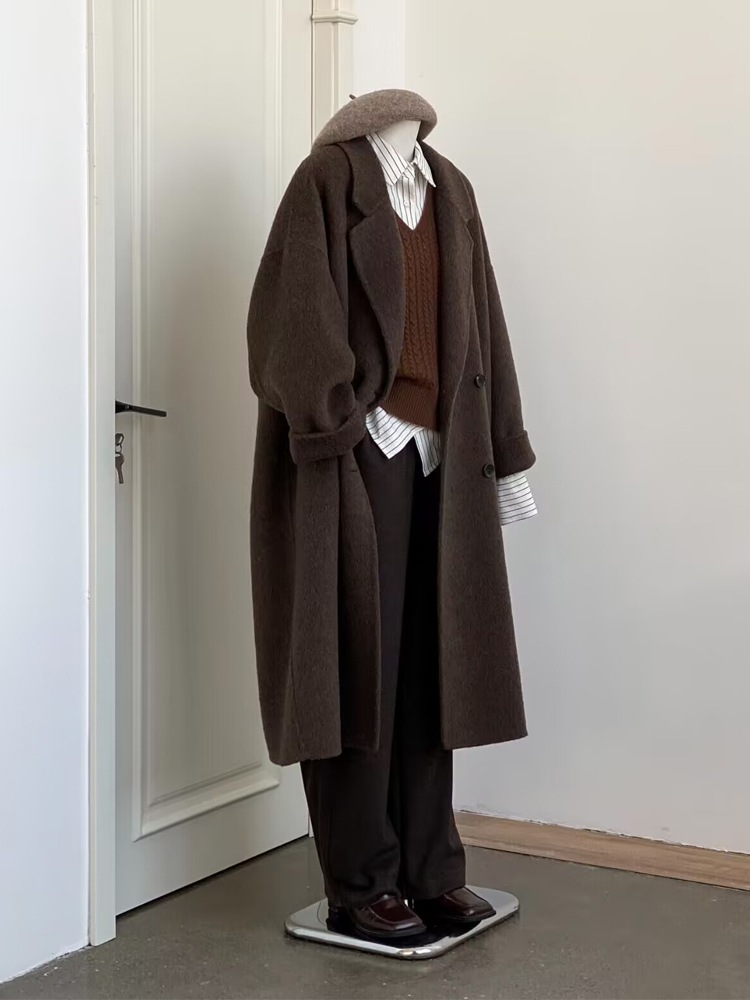 Korean-Style Reversible Cashmere Coat for Women, 2024 Winter Mid-Length Petite High-End Melton Wool Outerwear Korean-Style Reversible Cashmere Coat for Women, 2024 Winter Mid-Length Petite High-End Melton Wool Outerwear