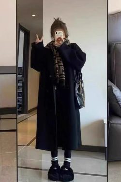 Korean-Style Reversible Cashmere Coat for Women, 2024 Winter Mid-Length Petite High-End Melton Wool Outerwear