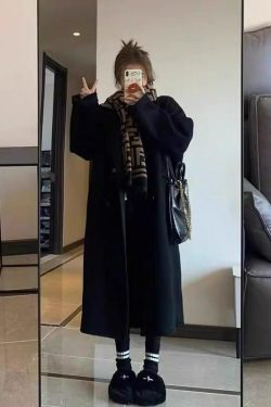 Korean-Style Reversible Cashmere Coat for Women, 2024 Winter Mid-Length Petite High-End Melton Wool Outerwear