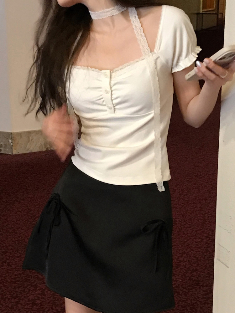 Korean Style Ruffled Short Sleeve Top & Bow Half-Length Skirt Set - Trendy Seoul Diary Look for Chic Fashionistas Korean Style Ruffled Short Sleeve Top & Bow Half-Length Skirt Set - Trendy Seoul Diary Look for Chic Fashionistas