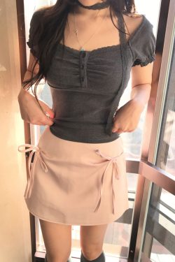 Korean Style Ruffled Short Sleeve Top & Bow Half-Length Skirt Set - Trendy Seoul Diary Look for Chic Fashionistas