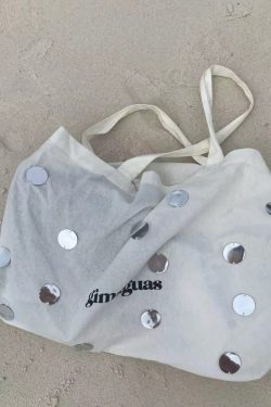 Korean Style Sequined Letter Canvas Tote Bag - Large Capacity Fashionable Shoulder Handbag for Everyday Commuting