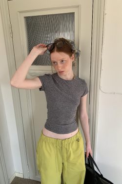 Korean Style Short-Sleeve Slim-Fit Cotton T-Shirt with Sports Letter Print for Women - High Stretch, Trendy Casual Wear