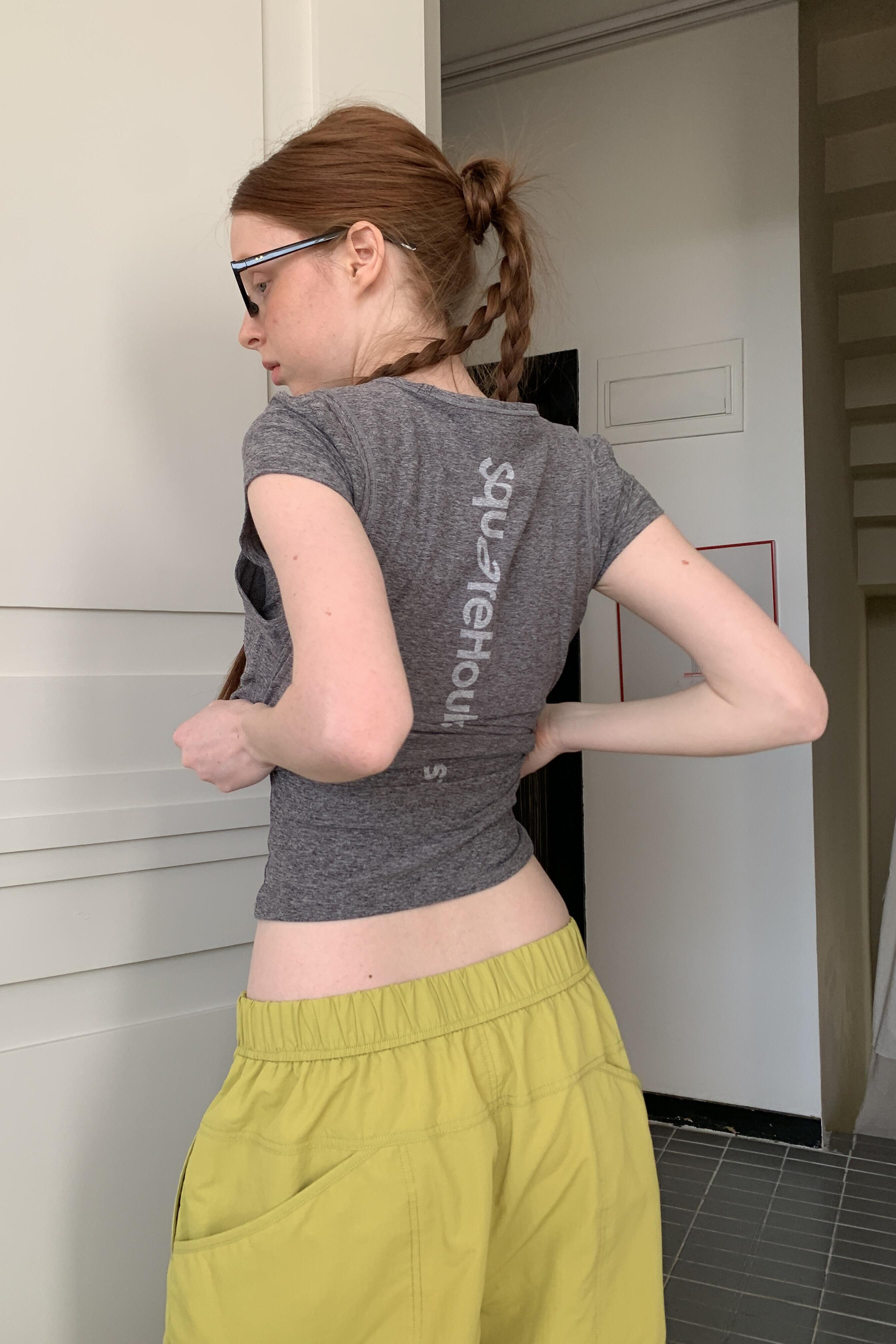 Korean Style Short-Sleeve Slim-Fit Cotton T-Shirt with Sports Letter Print for Women - High Stretch, Trendy Casual Wear