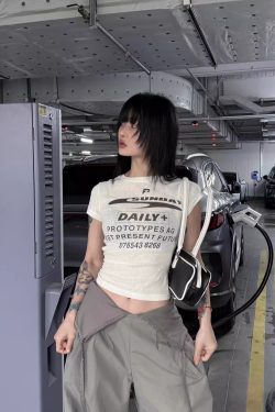 Korean Style Short Sleeve T-Shirt for Women, Slightly Sheer Bamboo Cotton, Sports Letter Print, Trendy Casual Top for Spicy Girls