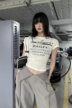Korean Style Short Sleeve T-Shirt for Women, Slightly Sheer Bamboo Cotton, Sports Letter Print, Trendy Casual Top for Spicy Girls