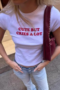 Korean Style Slim-Fit High-Stretch Cotton Short Sleeve T-Shirt for Women - Basic Sports Letter Design