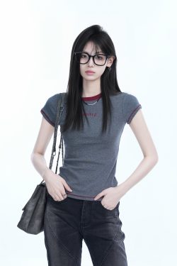 Korean Style Slim-Fit Short-Sleeve T-Shirt for Women -