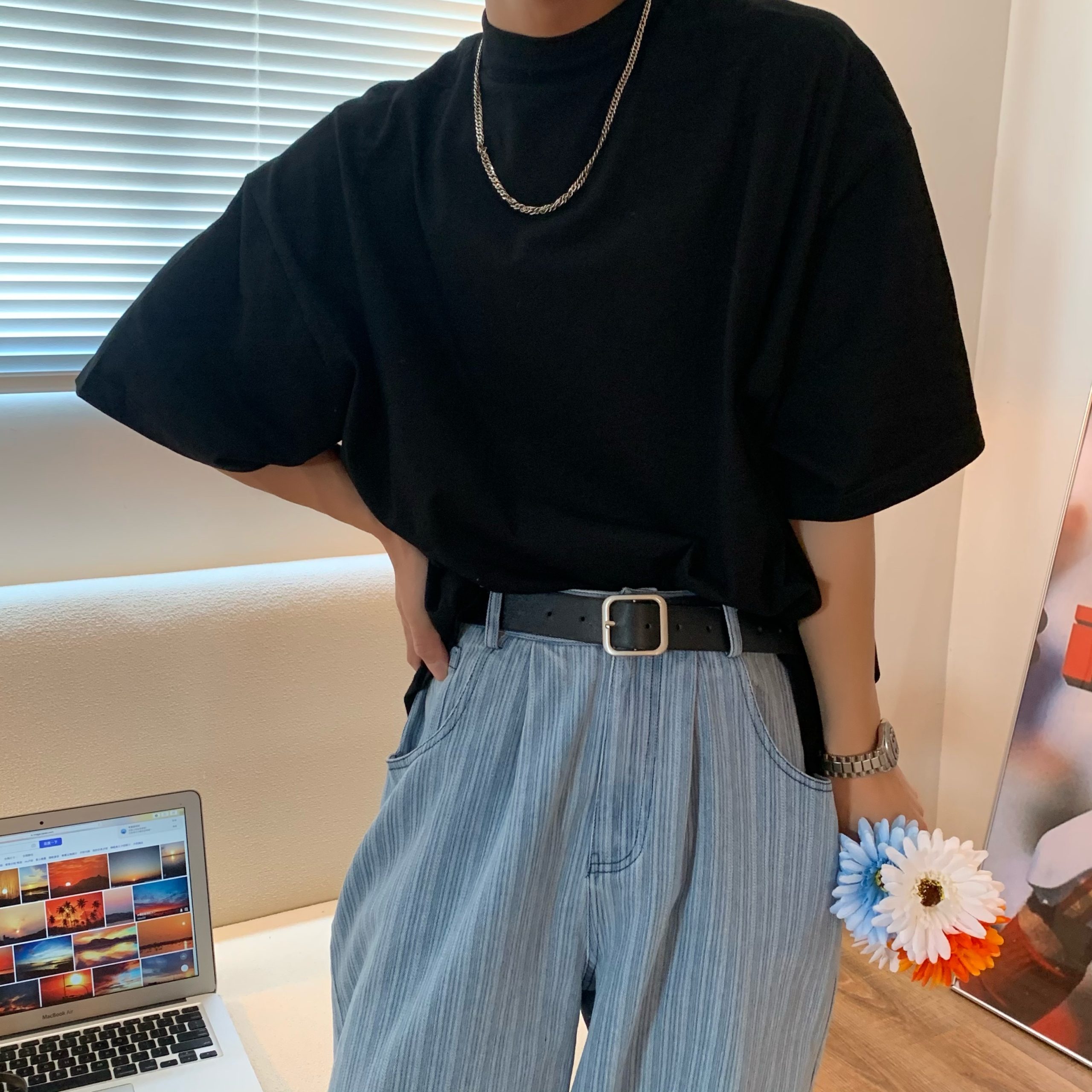 Korean Style Small High Neck Solid Color T-Shirt - Trendy Summer Layering Short Sleeve Tee for a Minimalist Look Korean Style Small High Neck Solid Color T-Shirt - Trendy Summer Layering Short Sleeve Tee for a Minimalist Look