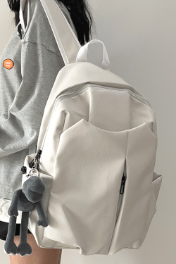 Korean-Style Soft Leather Laptop Backpack for Men & Women, Large Capacity Dual-Use High-End Student Book Bag