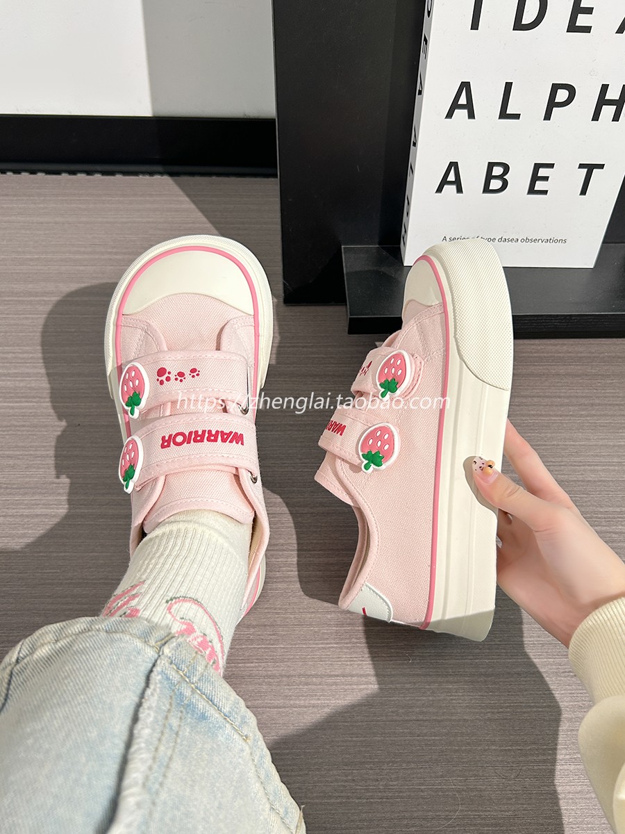 Korean Style Strawberry Heart Velcro Canvas Sneakers for Women - Breathable Sports Shoes for Students Korean Style Strawberry Heart Velcro Canvas Sneakers for Women - Breathable Sports Shoes for Students