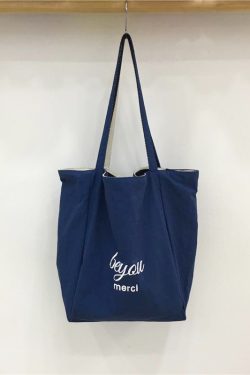 Korean-Style Striped Canvas Tote Bag - Small Double-Sided Two-Way Shoulder Bag for Summer Casual Student Use