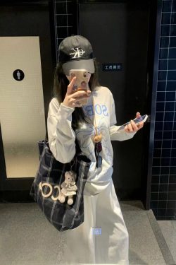 Korean-Style Striped Checkered Canvas Tote Bag, Large Capacity Casual Shoulder Bag for Everyday Use