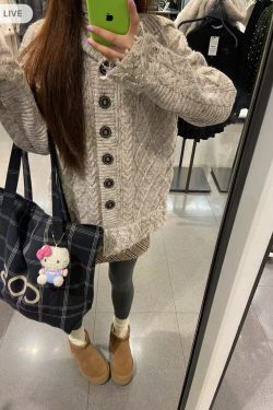Korean-Style Striped Checkered Canvas Tote Bag, Large Capacity Casual Shoulder Bag for Everyday Use