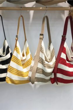 Korean Style Striped Color-Block Woven Tote Bag - Large Capacity Casual Versatile Shoulder Crossbody Bag