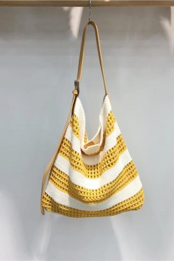 Korean Style Striped Color-Block Woven Tote Bag - Large Capacity Casual Versatile Shoulder Crossbody Bag