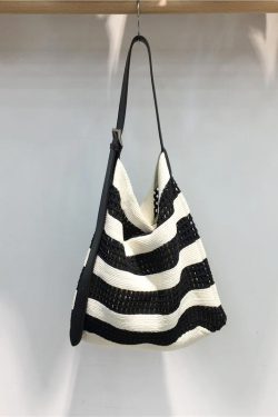 Korean Style Striped Color-Block Woven Tote Bag - Large Capacity Casual Versatile Shoulder Crossbody Bag