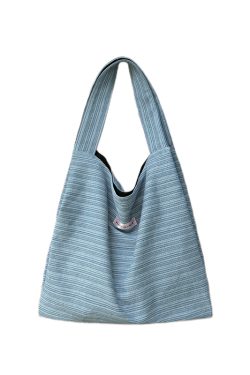 Korean-Style Striped Denim Tote Bag for Women - Large Capacity Shoulder Bag for Students and Commuters 2025
