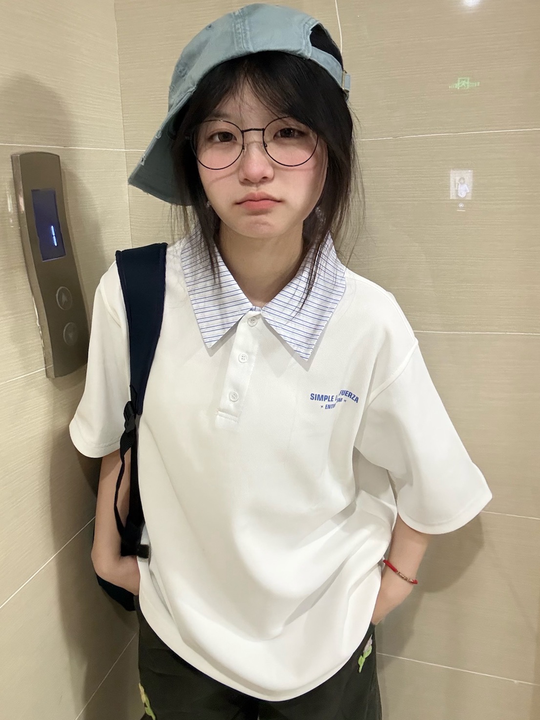 Korean Style Striped Patchwork Polo Collar White Short Sleeve T-Shirt for Women - Summer 2023 Trendy College Top Korean Style Striped Patchwork Polo Collar White Short Sleeve T-Shirt for Women - Summer 2023 Trendy College Top