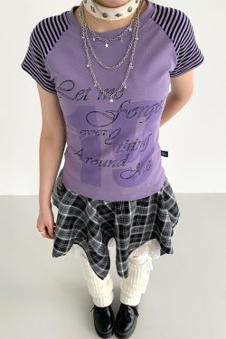 Korean Style Striped T-shirt for Women - Summer Spliced Raglan Sleeve Short Sleeve Top, Trendy Niche Fashion