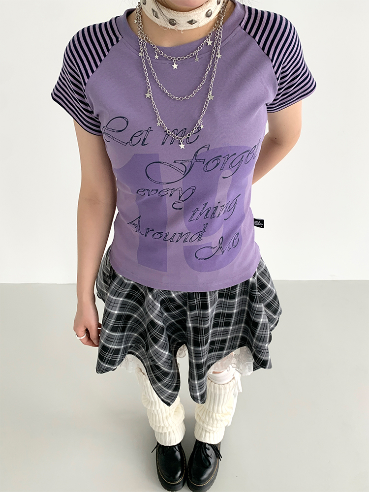 Korean Style Striped T-shirt for Women - Summer Spliced Raglan Sleeve Short Sleeve Top, Trendy Niche Fashion Korean Style Striped T-shirt for Women - Summer Spliced Raglan Sleeve Short Sleeve Top, Trendy Niche Fashion