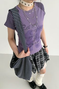 Korean Style Striped T-shirt for Women - Summer Spliced Raglan Sleeve Short Sleeve Top, Trendy Niche Fashion