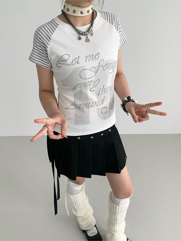 Korean Style Striped T-shirt for Women - Summer Spliced Raglan Sleeve Short Sleeve Top, Trendy Niche Fashion Korean Style Striped T-shirt for Women - Summer Spliced Raglan Sleeve Short Sleeve Top, Trendy Niche Fashion