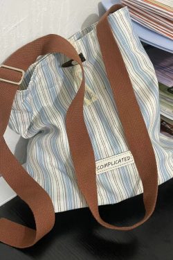 Korean-Style Striped Tote Bag for Women - Minimalist Large Capacity Color-Blocking Casual Canvas Commuter Bucket Bag