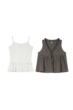 Korean-Style Two-Piece Checkered Camisole Vest Set for Women - Summer Slimming High-End Look