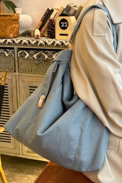 Korean-Style Vintage Large Capacity Denim Tote Bag for Women - 2025 Commuting Shoulder & Niche Crossbody Bag