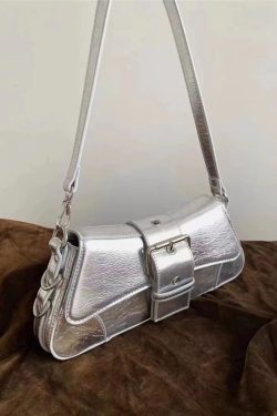 Korean Style Vintage Metal Chain Shoulder Handbag - Sweet Cool Spicy Girl Baguette Bag for Modern Fashion