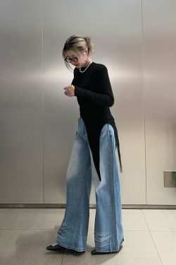 Korean-Style Washed High-Waisted Wide-Leg Jeans for Women, Loose Vintage Straight Pants, Spring Fashion Trousers