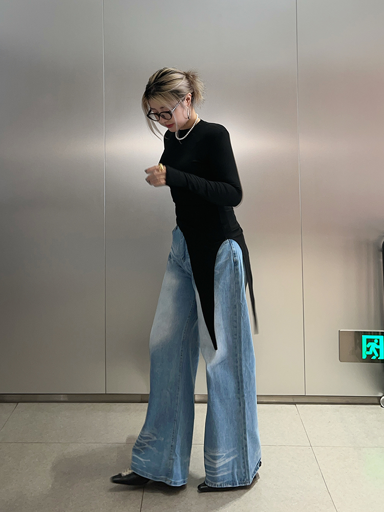Korean-Style Washed High-Waisted Wide-Leg Jeans for Women, Loose Vintage Straight Pants, Spring Fashion Trousers Korean-Style Washed High-Waisted Wide-Leg Jeans for Women, Loose Vintage Straight Pants, Spring Fashion Trousers