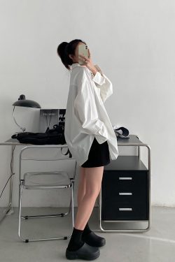 Korean Style White Long Sleeve Shirt for Women - Thin Cotton Casual Top in Sun Grapefruit, Perfect for Spring and Autumn