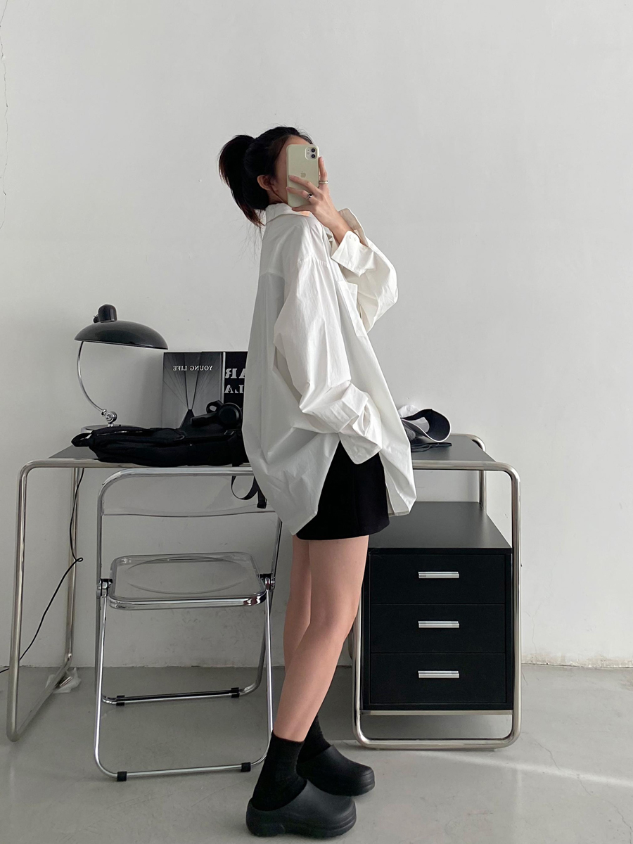 Korean Style White Long Sleeve Shirt for Women - Thin Cotton Casual Top in Sun Grapefruit, Perfect for Spring and Autumn Korean Style White Long Sleeve Shirt for Women - Thin Cotton Casual Top in Sun Grapefruit, Perfect for Spring and Autumn