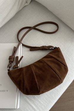 Korean Style Women's Horn-Shaped Suede Dumpling Bag - Trendy 2025 Versatile Shoulder & Crossbody Bag
