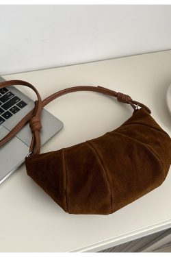 Korean Style Women's Horn-Shaped Suede Dumpling Bag - Trendy 2025 Versatile Shoulder & Crossbody Bag